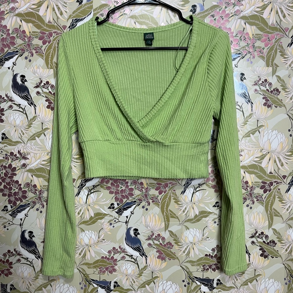 Wild Fable Mint Ribbed V-Neck Crop Top
